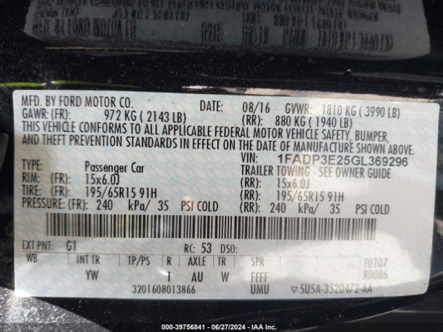 Photo 8 VIN: 1FADP3E25GL369296 - FORD FOCUS 