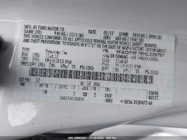 Photo 8 VIN: 1FADP3E25HL229797 - FORD FOCUS 