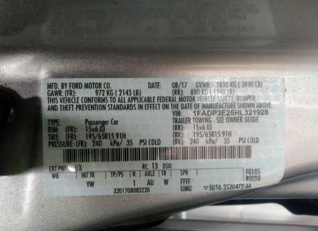 Photo 8 VIN: 1FADP3E25HL321928 - FORD FOCUS 