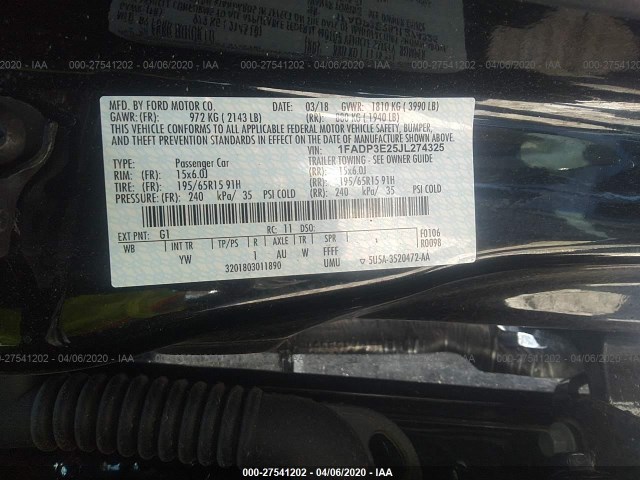 Photo 8 VIN: 1FADP3E25JL274325 - FORD FOCUS 