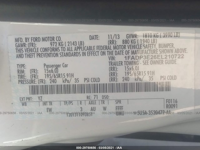 Photo 8 VIN: 1FADP3E26EL210722 - FORD FOCUS 