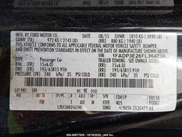 Photo 8 VIN: 1FADP3E26FL364736 - FORD FOCUS 