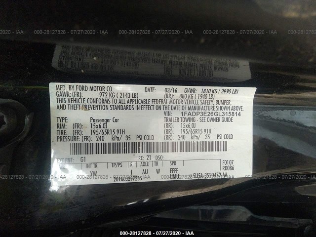 Photo 8 VIN: 1FADP3E26GL315814 - FORD FOCUS 