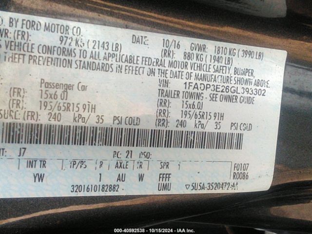 Photo 8 VIN: 1FADP3E26GL393302 - FORD FOCUS 