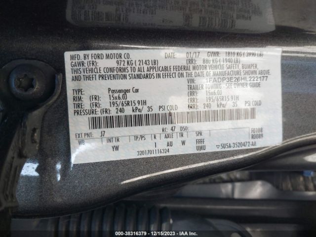 Photo 8 VIN: 1FADP3E26HL222177 - FORD FOCUS 