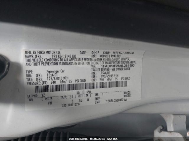 Photo 8 VIN: 1FADP3E26HL261903 - FORD FOCUS 