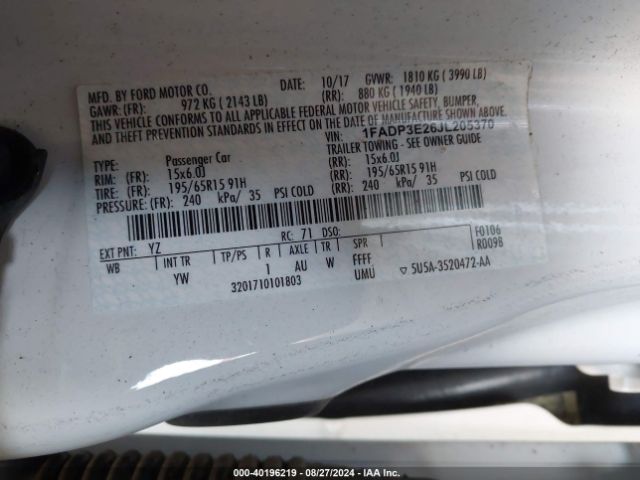 Photo 8 VIN: 1FADP3E26JL205370 - FORD FOCUS 