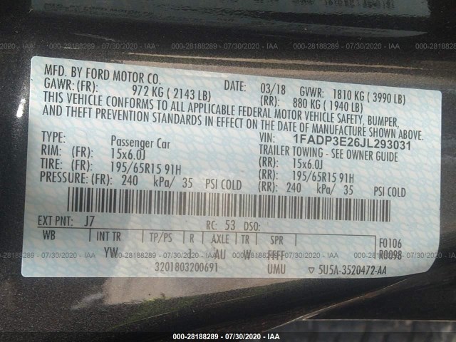 Photo 8 VIN: 1FADP3E26JL293031 - FORD FOCUS 