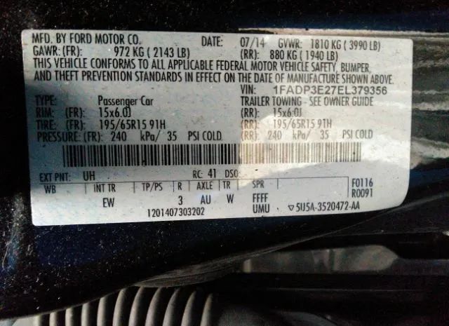 Photo 8 VIN: 1FADP3E27EL379356 - FORD FOCUS 