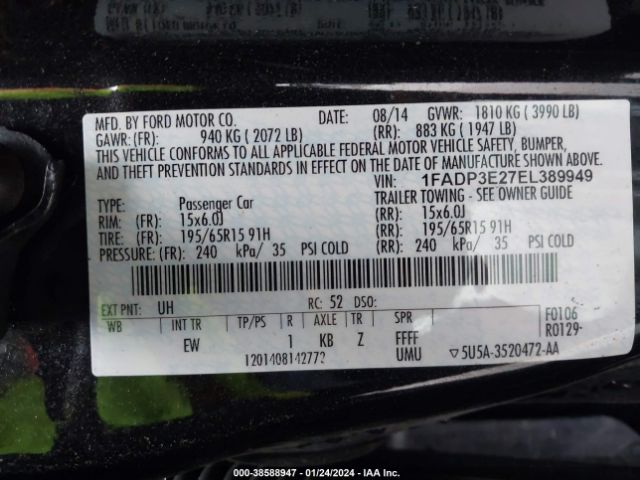 Photo 8 VIN: 1FADP3E27EL389949 - FORD FOCUS 