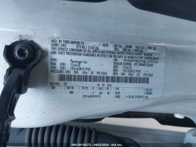 Photo 8 VIN: 1FADP3E27GL377514 - FORD FOCUS 