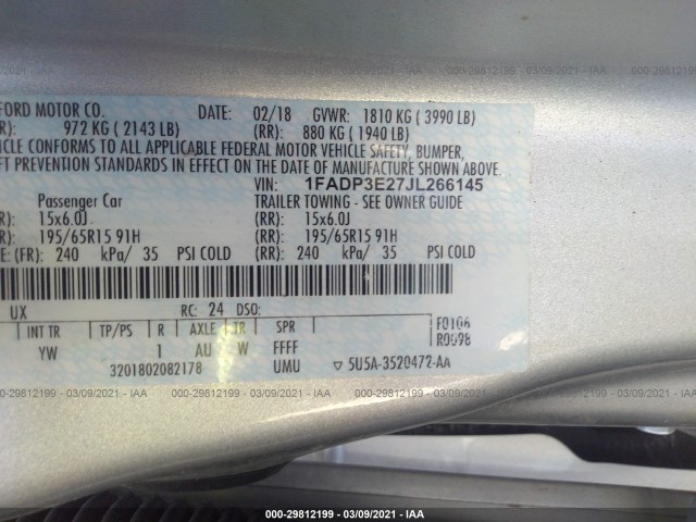 Photo 8 VIN: 1FADP3E27JL266145 - FORD FOCUS 