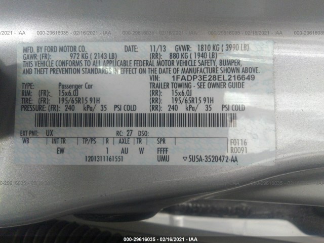 Photo 8 VIN: 1FADP3E28EL216649 - FORD FOCUS 