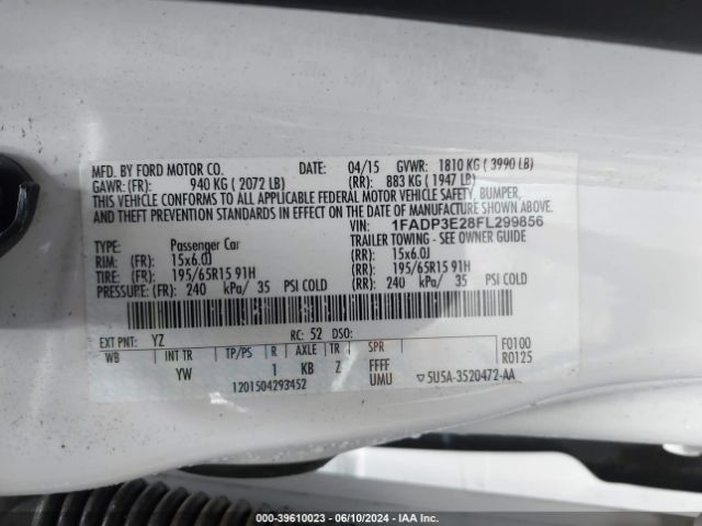 Photo 8 VIN: 1FADP3E28FL299856 - FORD FOCUS 