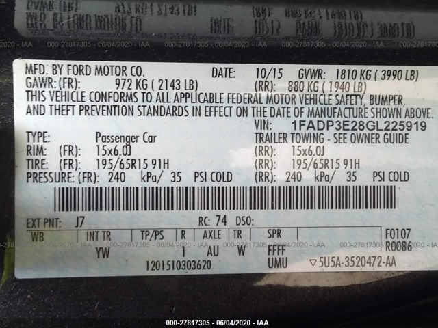 Photo 8 VIN: 1FADP3E28GL225919 - FORD FOCUS 