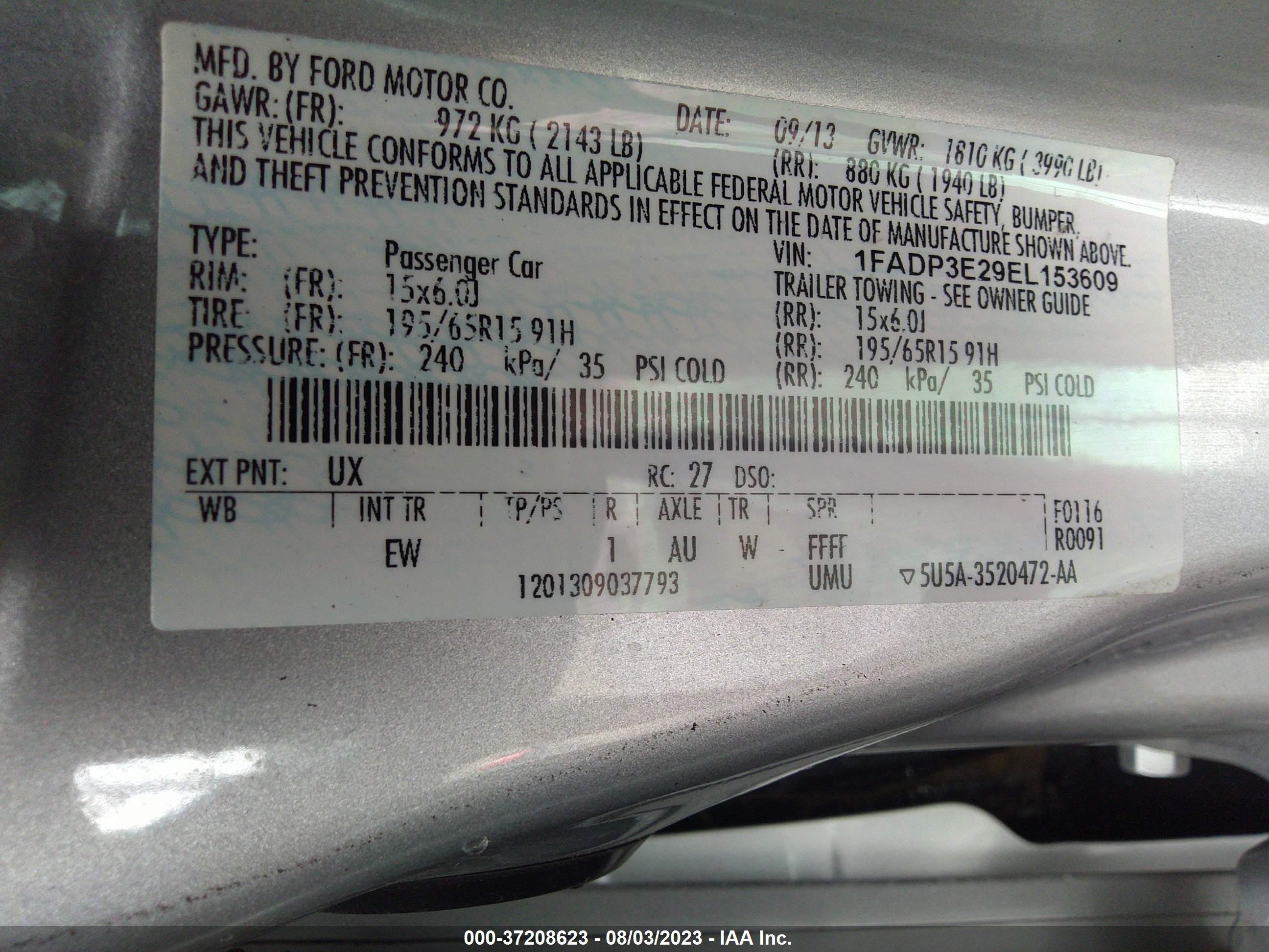 Photo 8 VIN: 1FADP3E29EL153609 - FORD FOCUS 