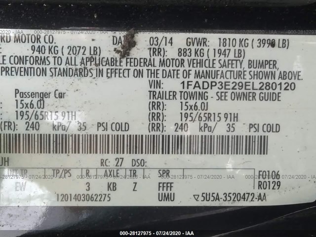 Photo 8 VIN: 1FADP3E29EL280120 - FORD FOCUS 