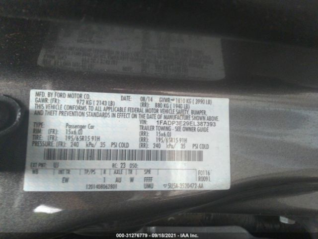 Photo 8 VIN: 1FADP3E29EL387393 - FORD FOCUS 