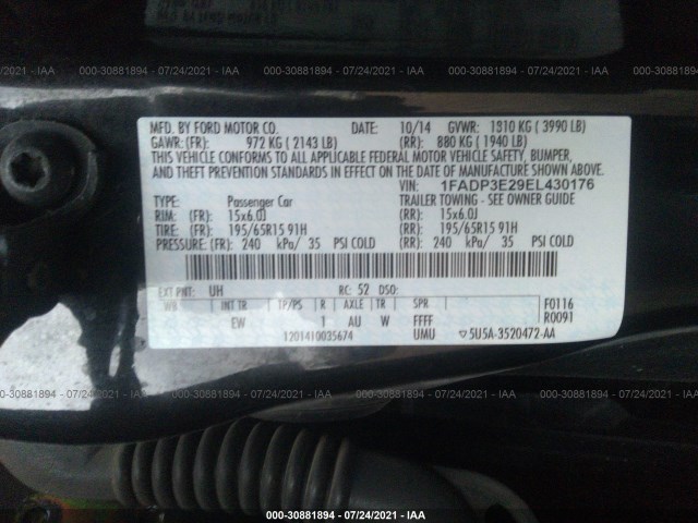 Photo 8 VIN: 1FADP3E29EL430176 - FORD FOCUS 