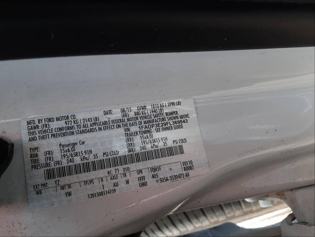 Photo 9 VIN: 1FADP3E29FL369543 - FORD FOCUS S 