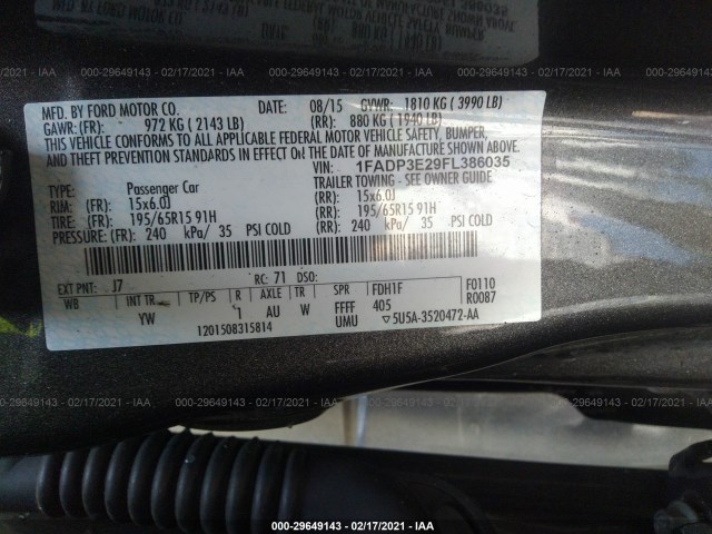 Photo 8 VIN: 1FADP3E29FL386035 - FORD FOCUS 