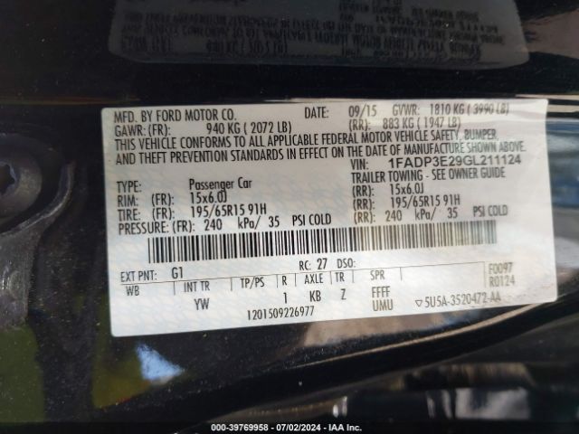 Photo 8 VIN: 1FADP3E29GL211124 - FORD FOCUS 