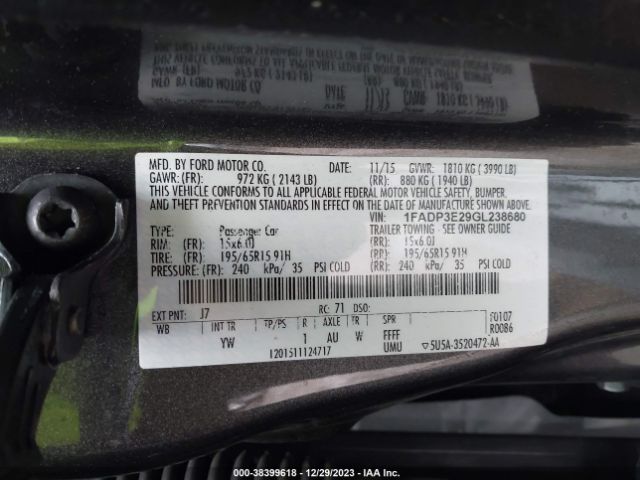 Photo 8 VIN: 1FADP3E29GL238680 - FORD FOCUS 