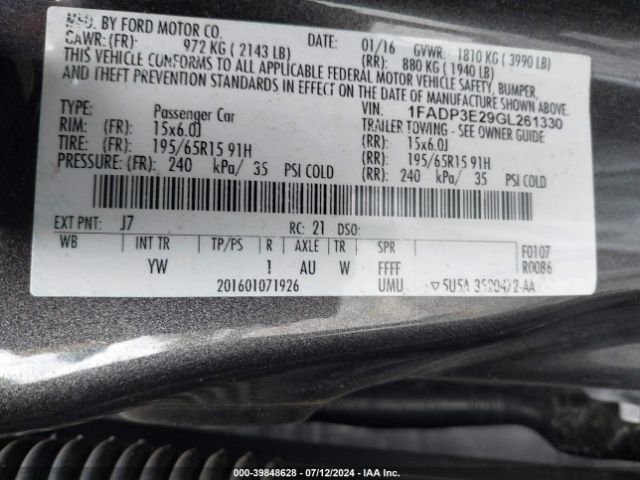 Photo 8 VIN: 1FADP3E29GL261330 - FORD FOCUS 