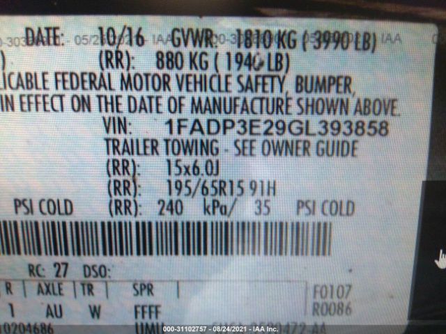 Photo 8 VIN: 1FADP3E29GL393858 - FORD FOCUS 