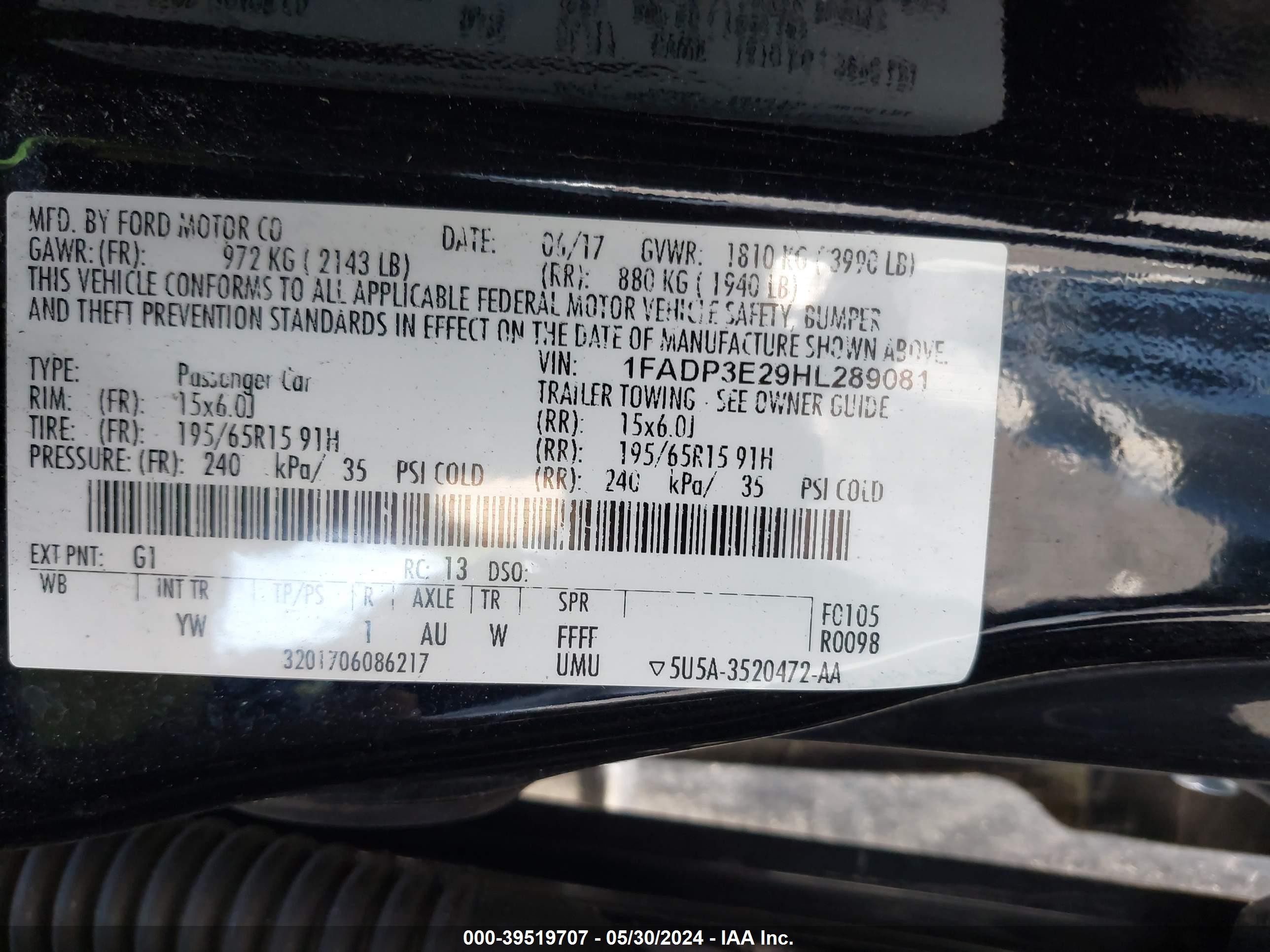 Photo 8 VIN: 1FADP3E29HL289081 - FORD FOCUS S 