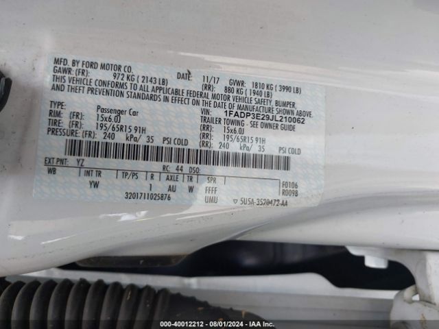 Photo 8 VIN: 1FADP3E29JL210062 - FORD FOCUS 