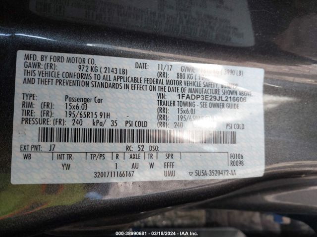 Photo 8 VIN: 1FADP3E29JL216606 - FORD FOCUS 