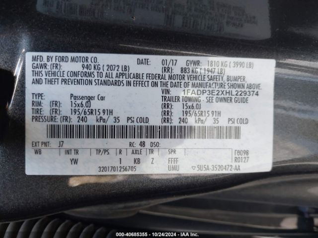 Photo 8 VIN: 1FADP3E2XHL229374 - FORD FOCUS 