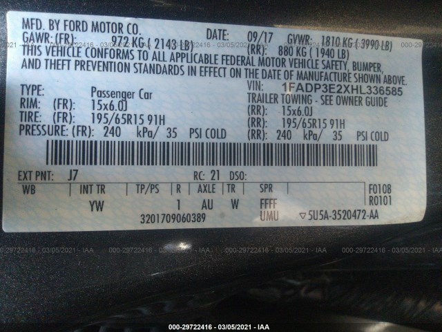 Photo 8 VIN: 1FADP3E2XHL336585 - FORD FOCUS 