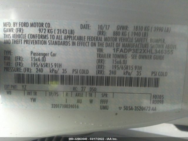 Photo 8 VIN: 1FADP3E2XHL346355 - FORD FOCUS 