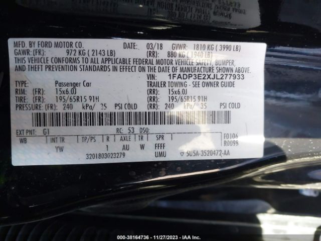 Photo 8 VIN: 1FADP3E2XJL277933 - FORD FOCUS 