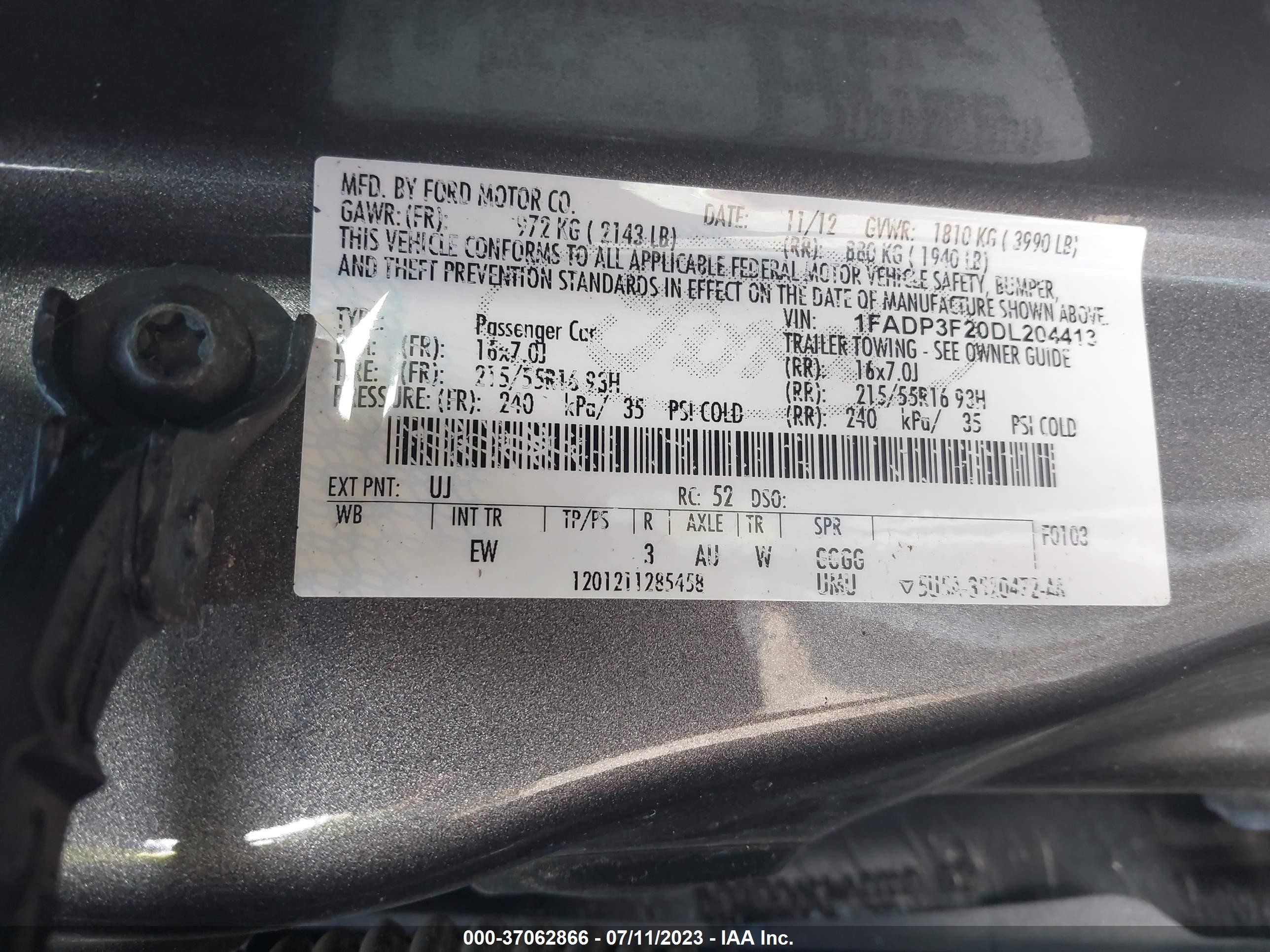 Photo 8 VIN: 1FADP3F20DL204413 - FORD FOCUS 