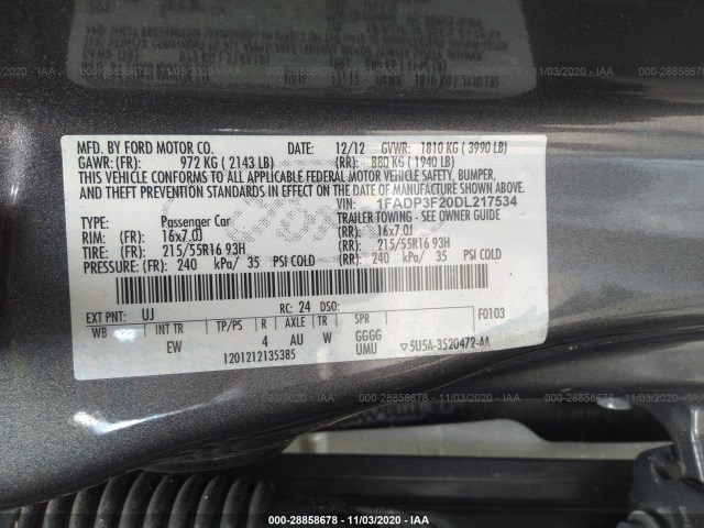 Photo 8 VIN: 1FADP3F20DL217534 - FORD FOCUS 