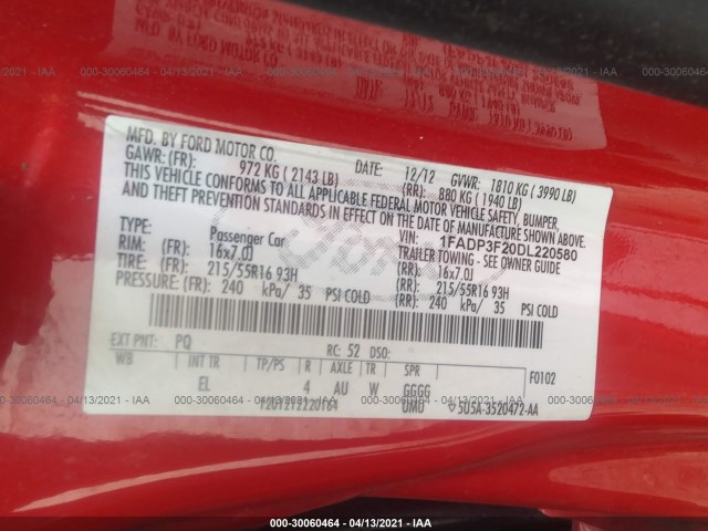 Photo 8 VIN: 1FADP3F20DL220580 - FORD FOCUS 