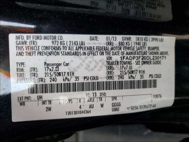 Photo 9 VIN: 1FADP3F20DL230171 - FORD FOCUS SE 