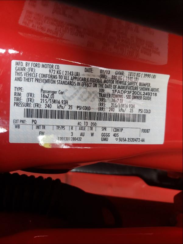 Photo 9 VIN: 1FADP3F20DL249318 - FORD FOCUS SE 