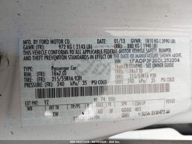 Photo 8 VIN: 1FADP3F20DL252204 - FORD FOCUS 