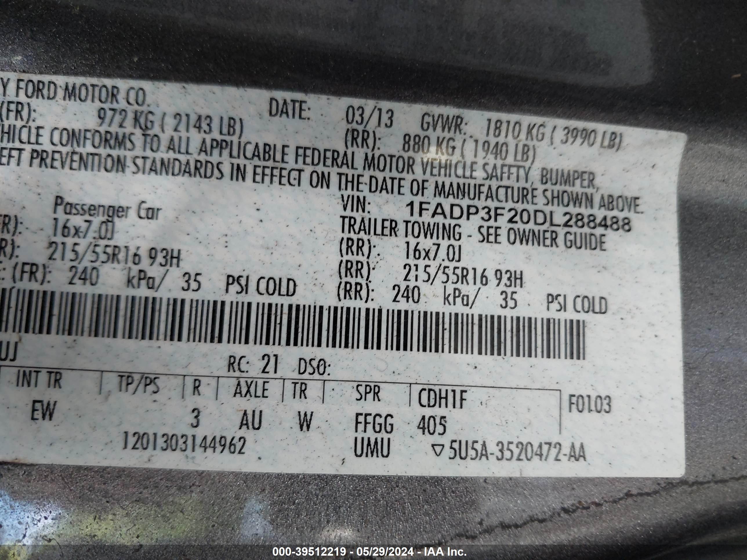 Photo 8 VIN: 1FADP3F20DL288488 - FORD FOCUS 