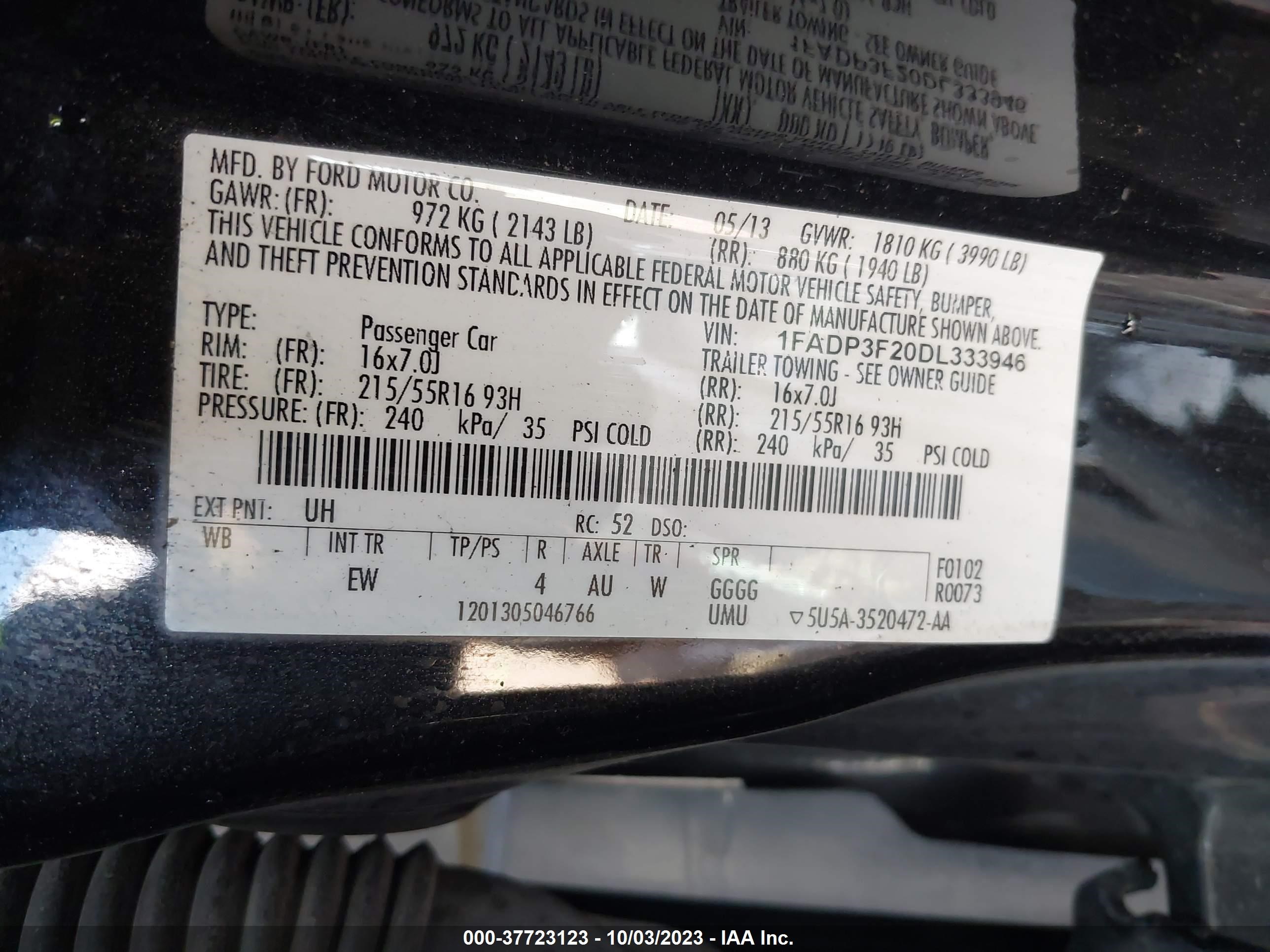 Photo 8 VIN: 1FADP3F20DL333946 - FORD FOCUS 