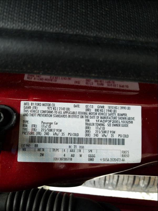 Photo 9 VIN: 1FADP3F20EL103258 - FORD FOCUS SE 