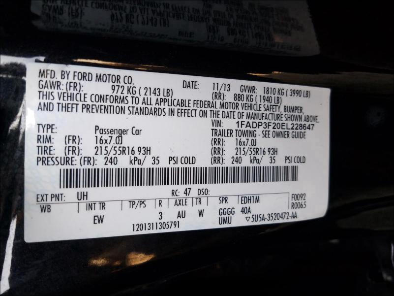 Photo 9 VIN: 1FADP3F20EL228647 - FORD FOCUS 