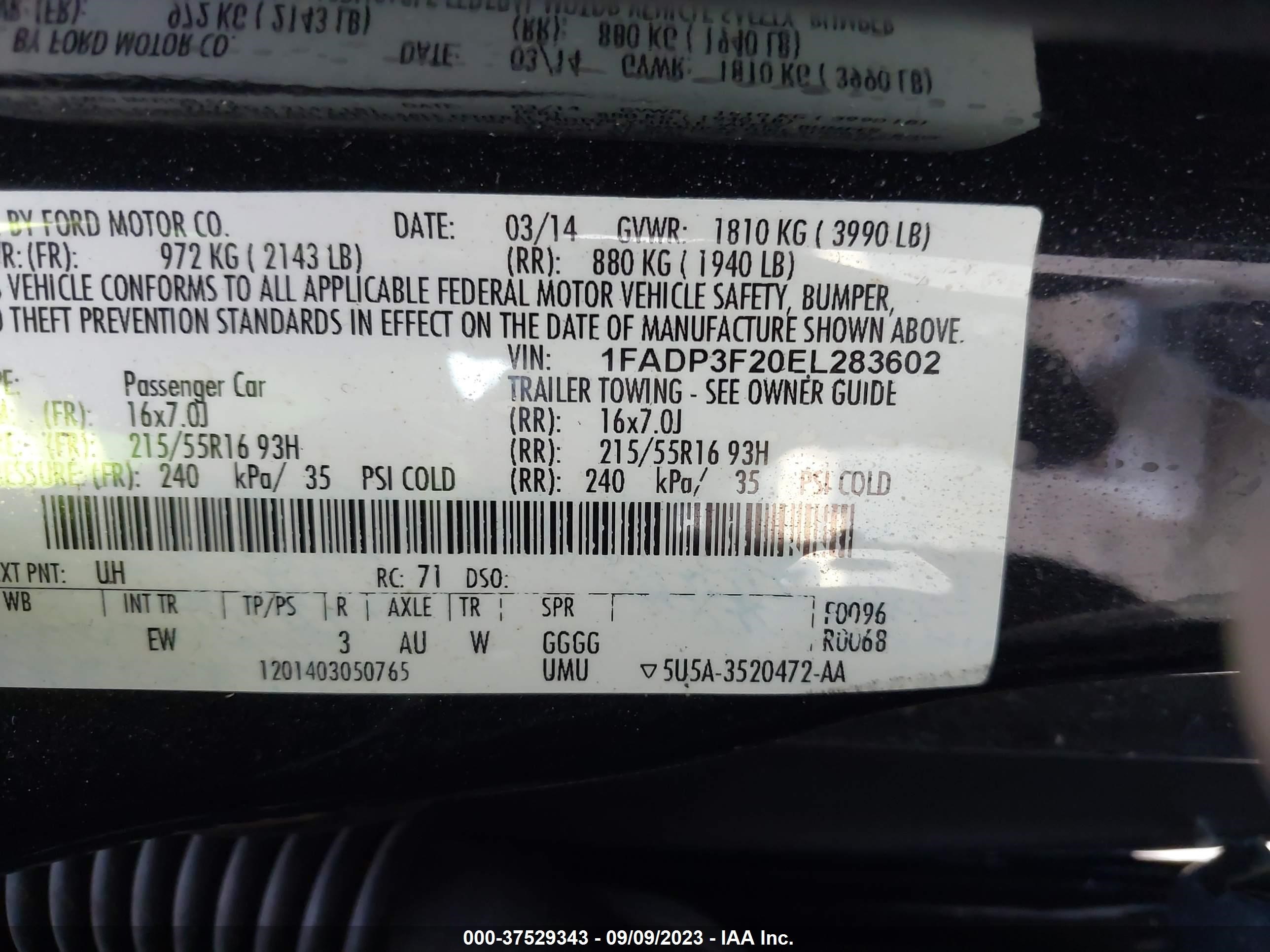 Photo 8 VIN: 1FADP3F20EL283602 - FORD FOCUS 