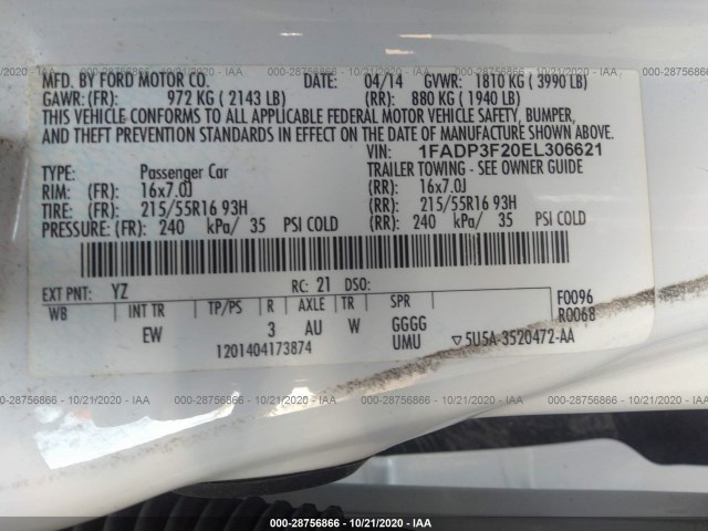 Photo 8 VIN: 1FADP3F20EL306621 - FORD FOCUS 