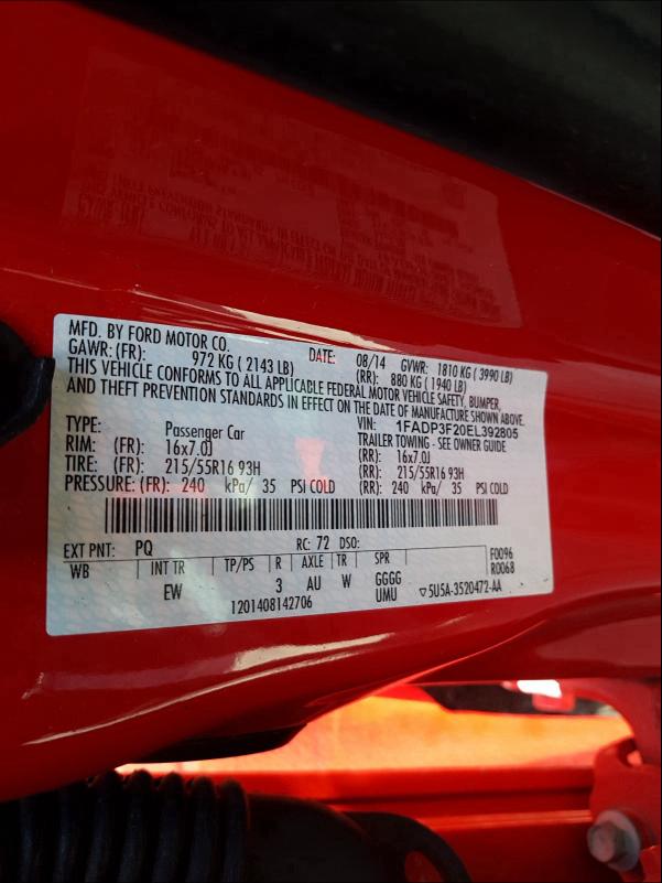 Photo 9 VIN: 1FADP3F20EL392805 - FORD FOCUS SE 