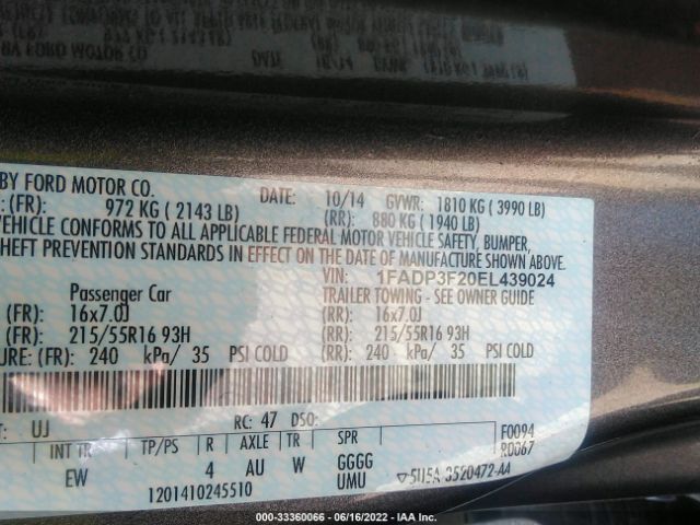 Photo 8 VIN: 1FADP3F20EL439024 - FORD FOCUS 